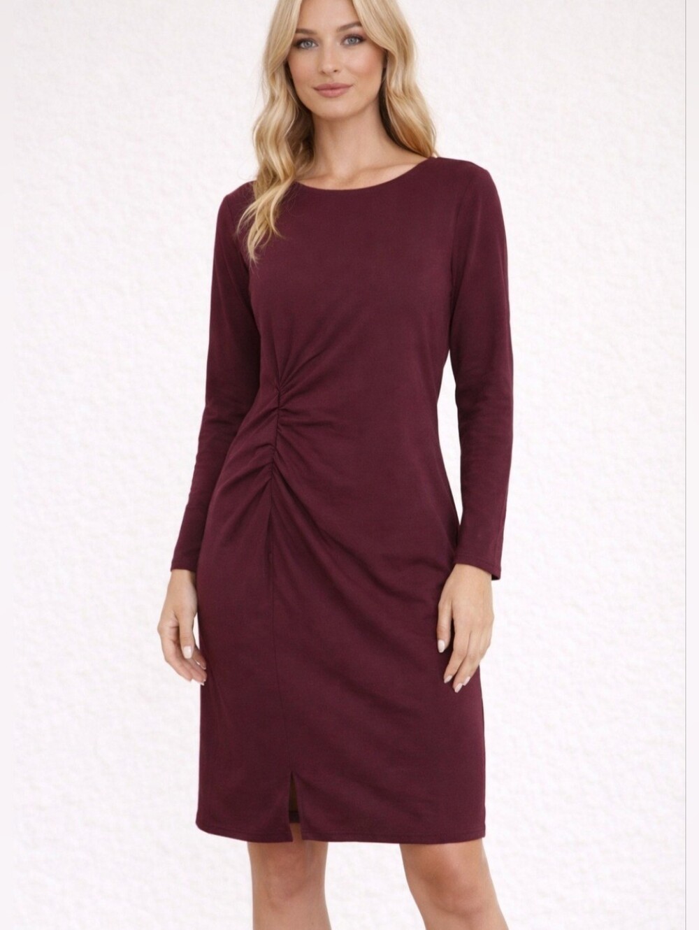 MOTF Burgundy Long Sleeve Dress 2X Side Gather